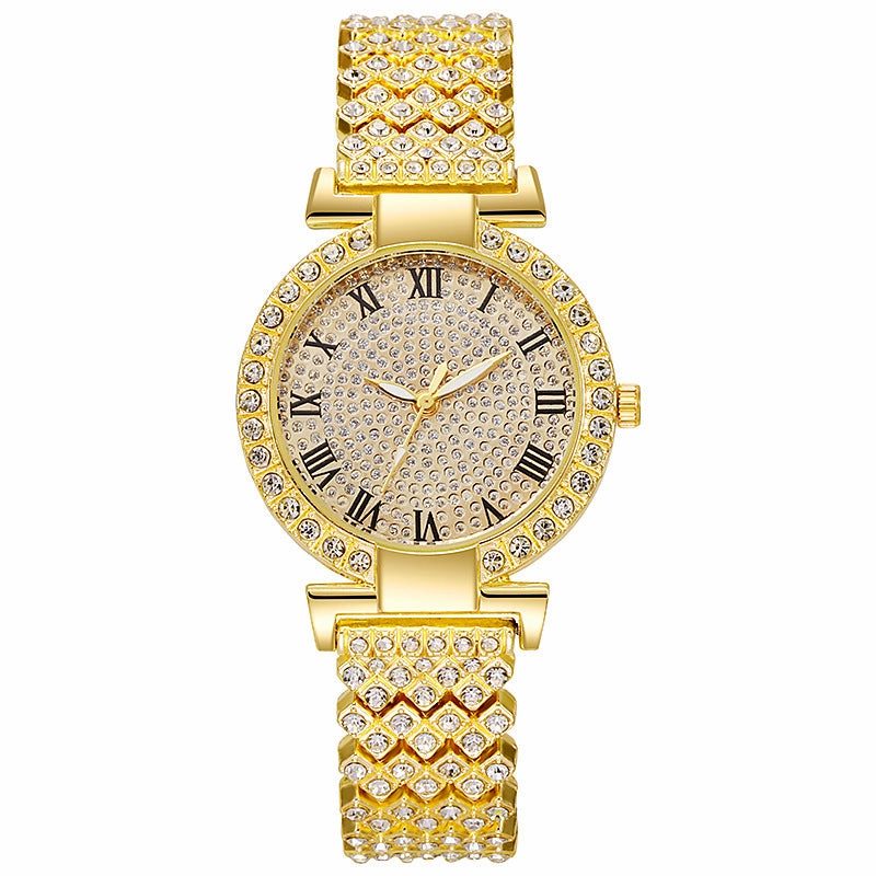 Roman scale diamond-encrusted women's quartz watch