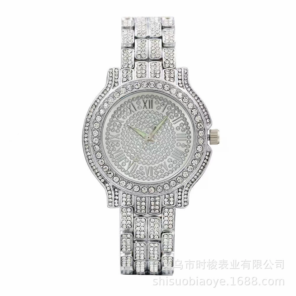 Roman set quartz steel belt watch