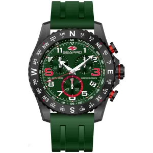Seapro Men's Watch - Gallantry Quartz Black Case Green Dial Rubber Strap | SP9736