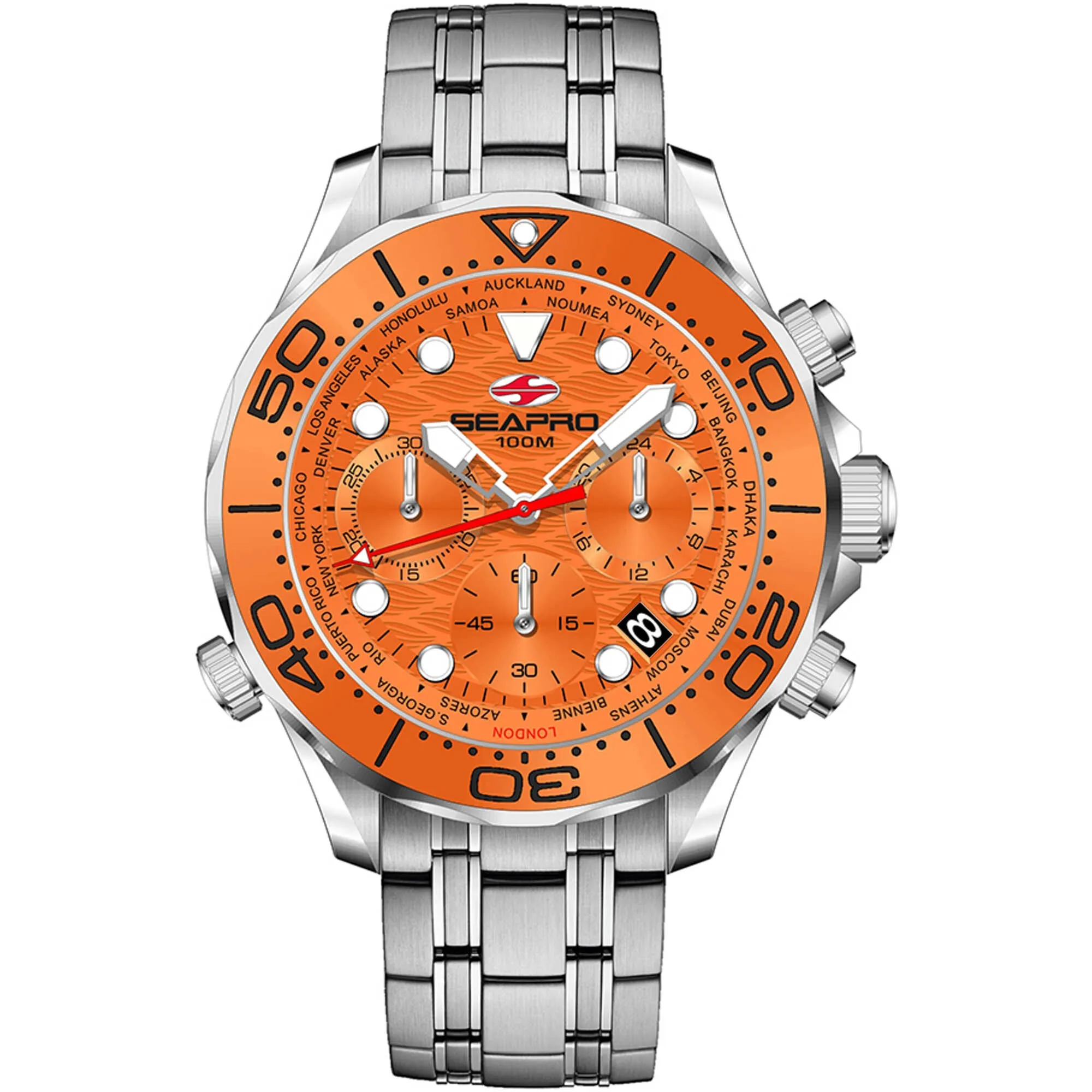 Seapro Men's Watch - Mondial Timer Orange Dial Stainless Steel Bracelet | SP0154
