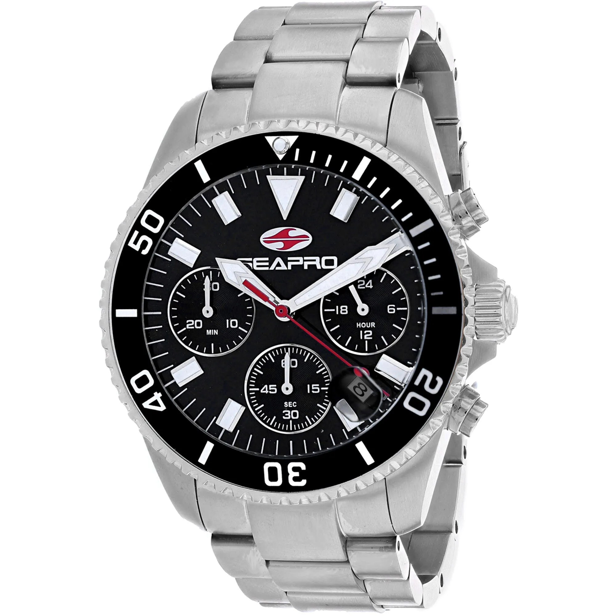 Seapro Men's Watch - Scuba 200 Chrono Black Dial Stainless Steel Bracelet | SP4351