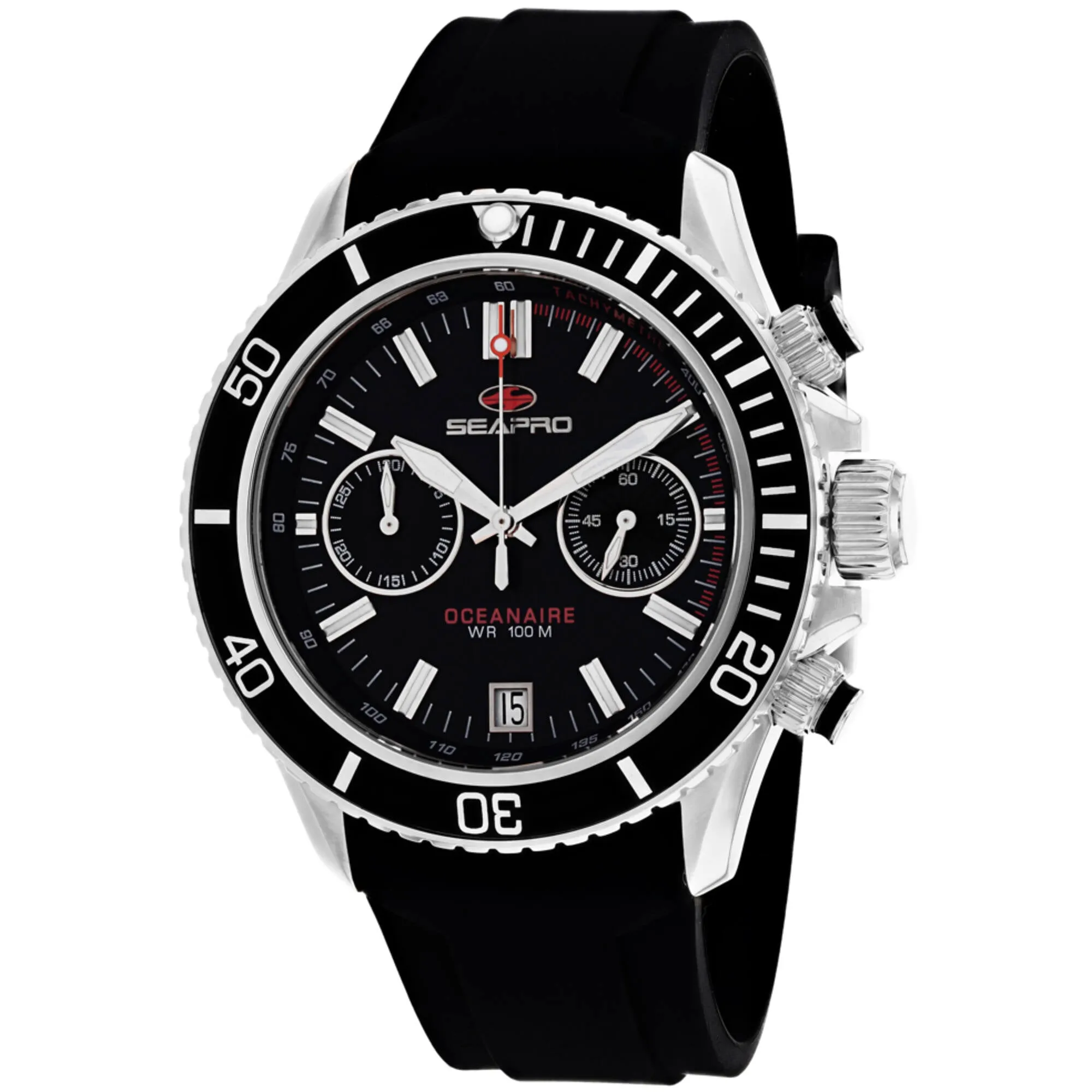 Seapro Men's Watch - Thrash Quartz Silver Tone Case Black Dial Rubber Strap | SP0330