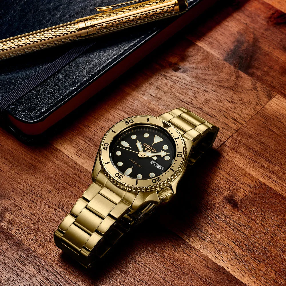 Seiko 5 Sport 38mm Automatic Gold Tone, Black Dial SRPK18