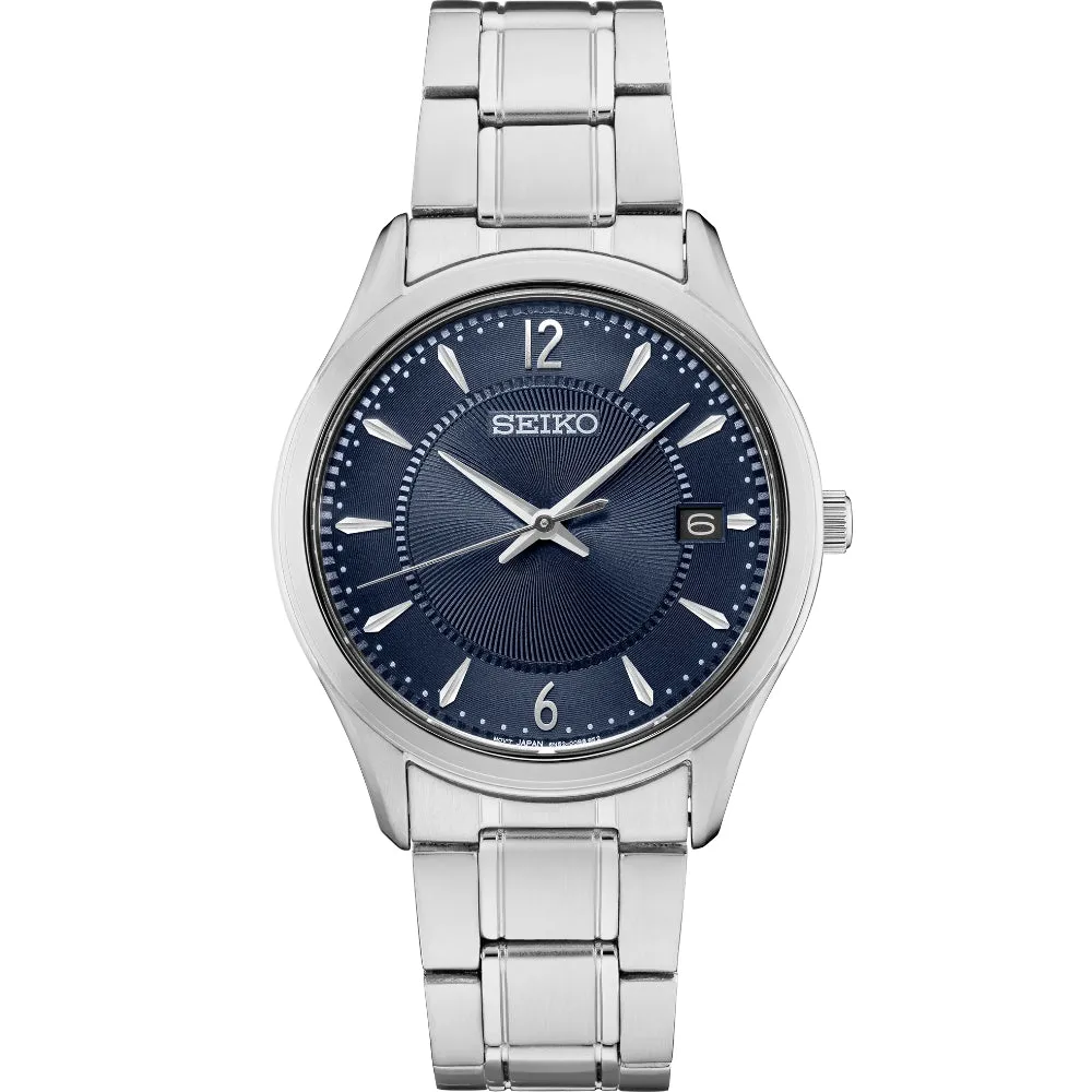 Seiko Essentials 39.4mm Quartz Steel/Patterned Blue Dial