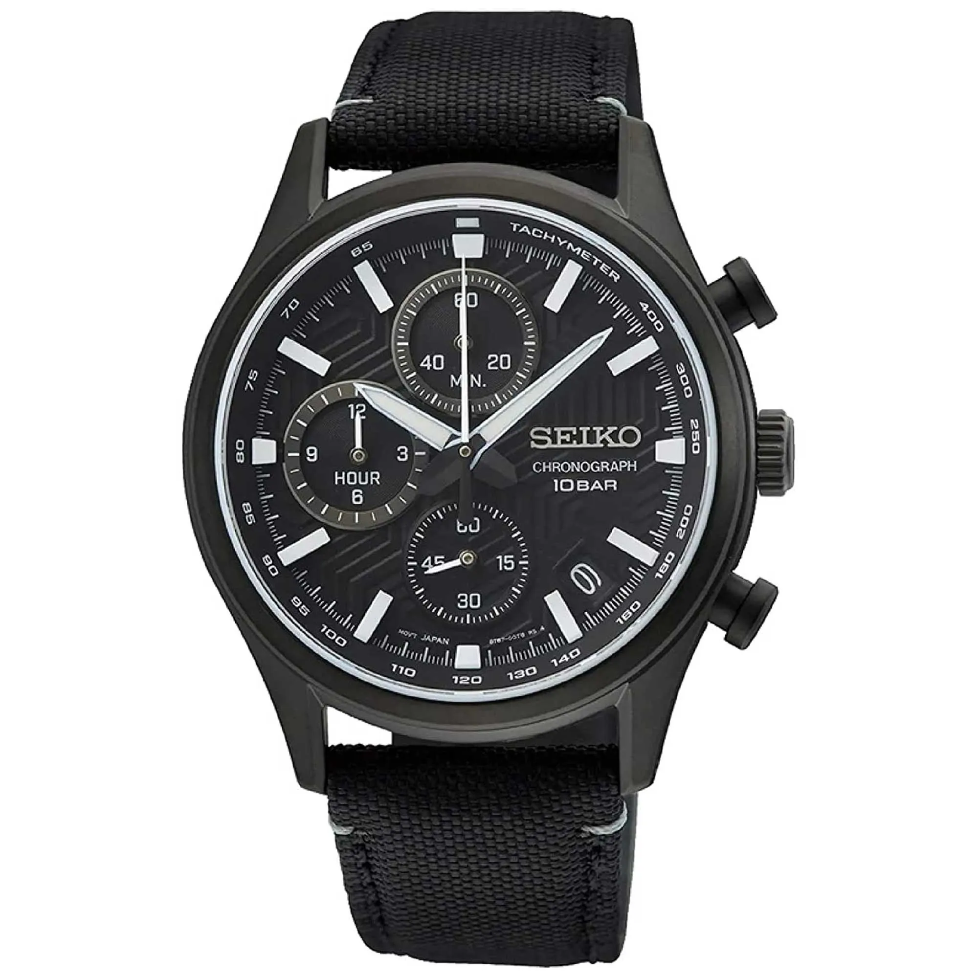 Seiko Men's Quartz Watch - Dress Chronograph Black Dial Nylon Strap Date | SSB421P1