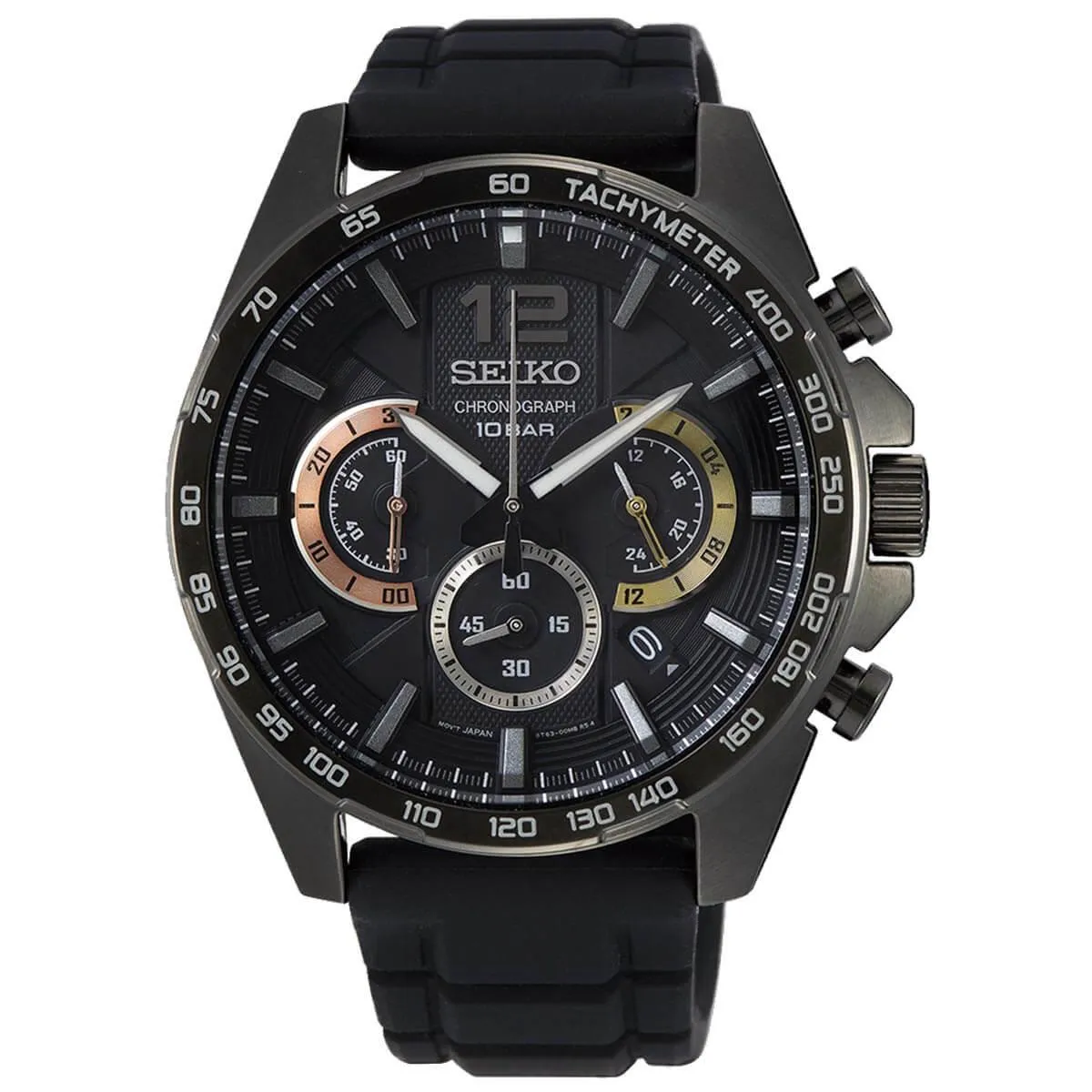 Seiko Men's Watch - Chronograph Silver Tone Case Quartz Black Dial | SSB349P1