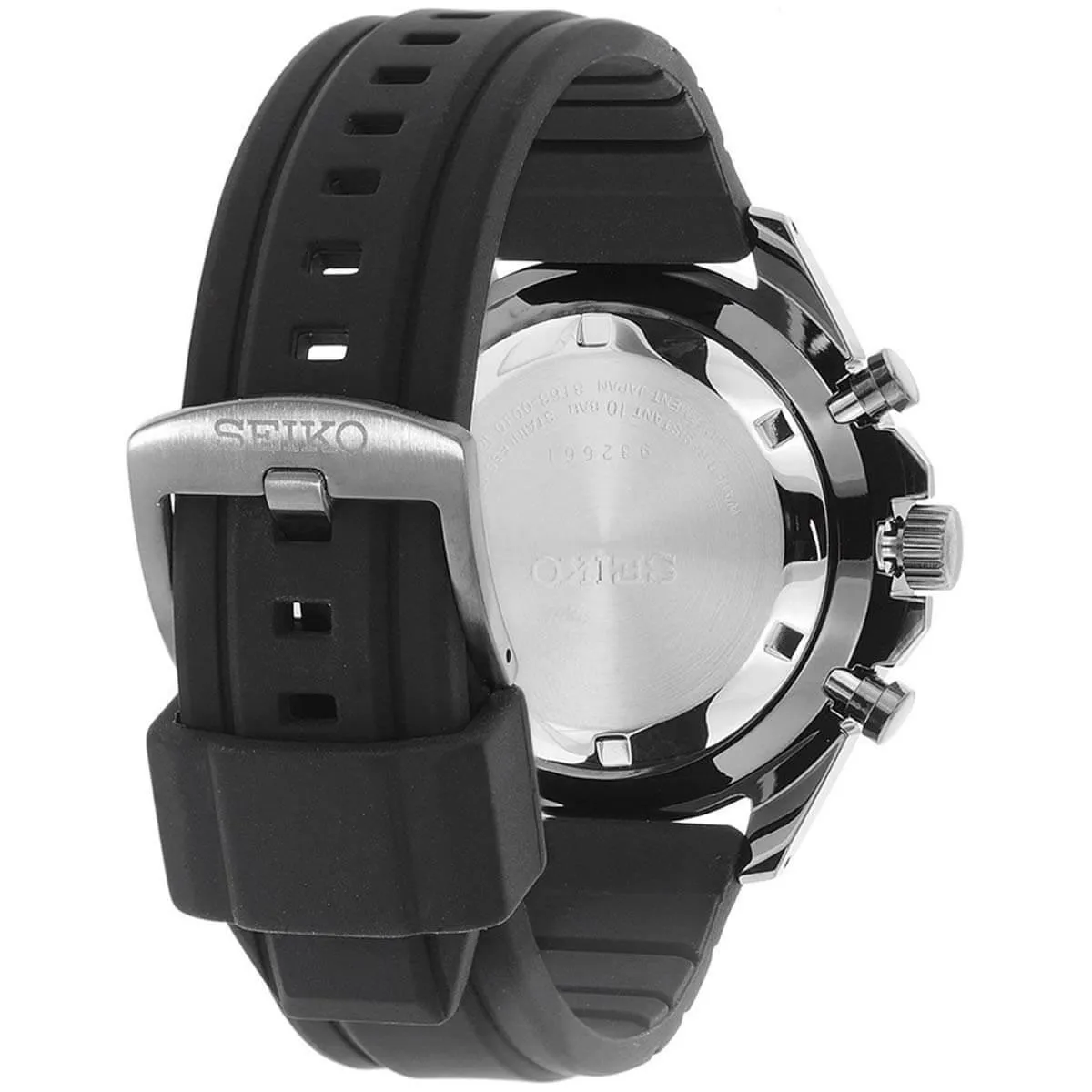 Seiko Men's Watch - Chronograph Silver Tone Case Quartz Black Dial | SSB349P1