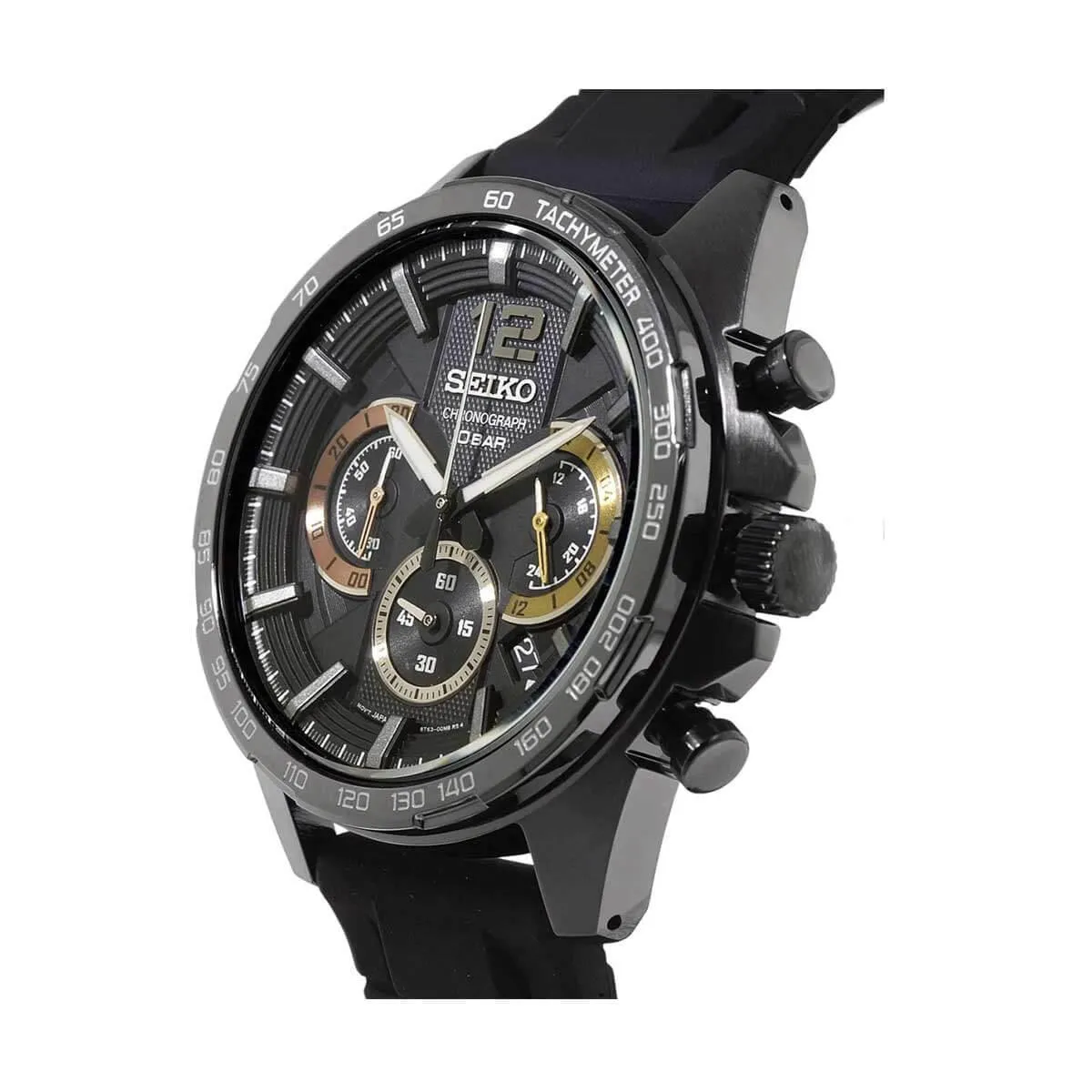 Seiko Men's Watch - Chronograph Silver Tone Case Quartz Black Dial | SSB349P1