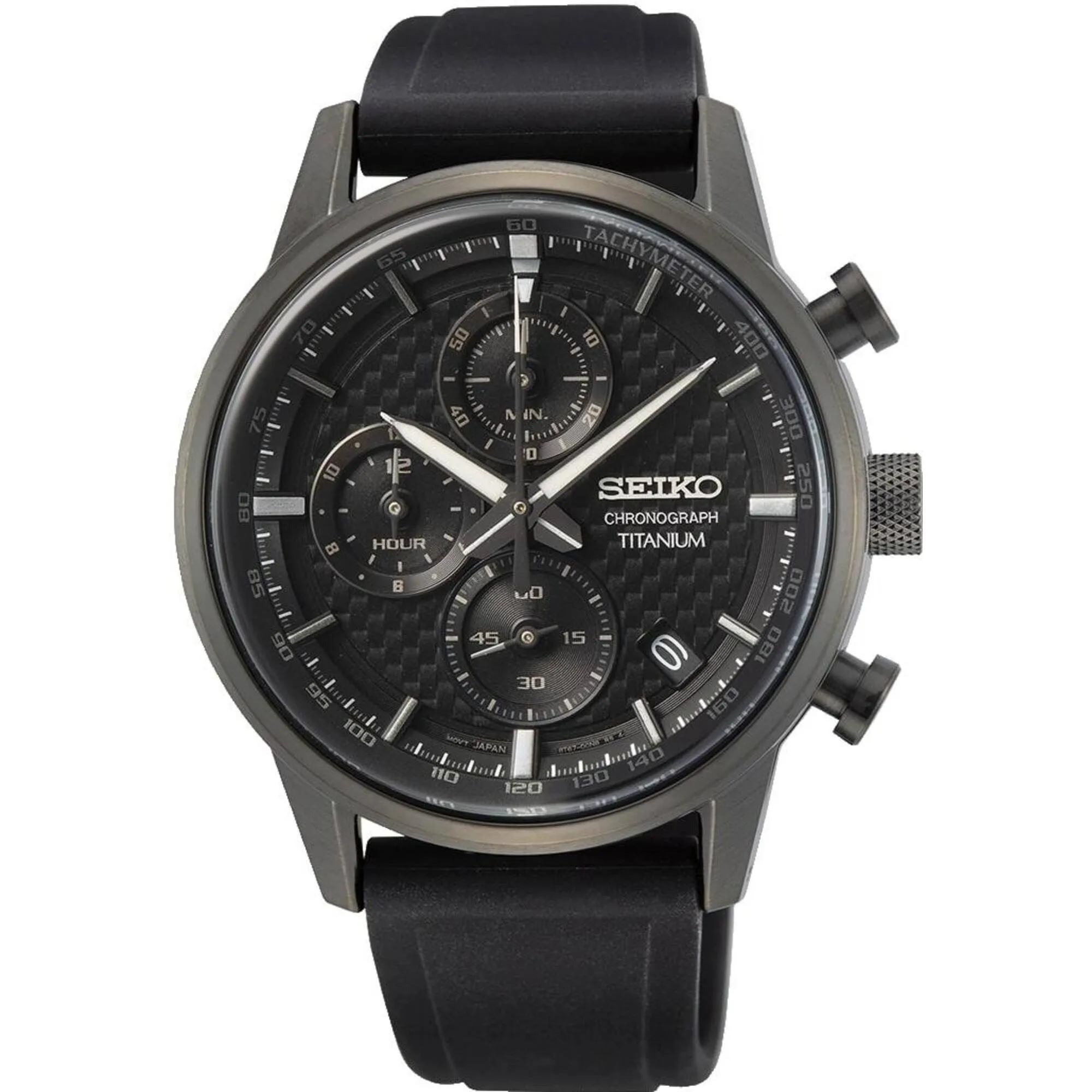 Seiko Men's Watch - Quartz Chronograph Black Dial Silicone Strap Titanium | SSB393P1