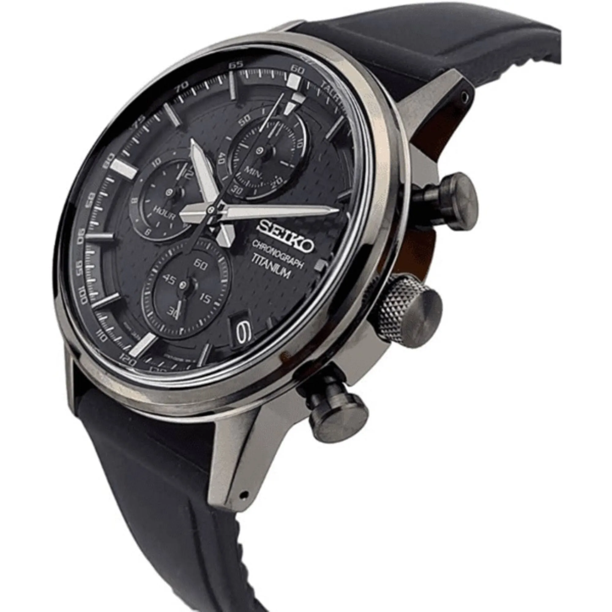 Seiko Men's Watch - Quartz Chronograph Black Dial Silicone Strap Titanium | SSB393P1