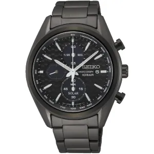 Seiko Men's Watch - Solar Quartz Black Dial Plated Stainless Steel Bracelet | SSC773