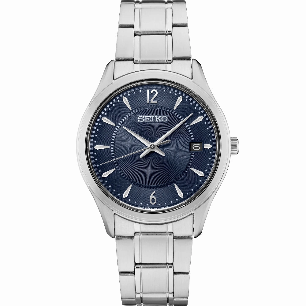 Seiko Essentials 39.4mm Quartz Steel/Patterned Blue Dial