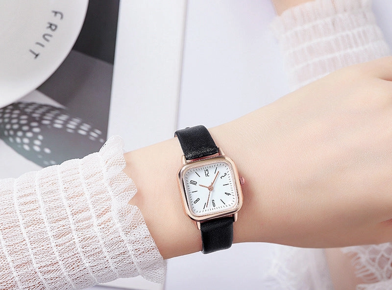 Square Leather Band Women's Quartz Watch