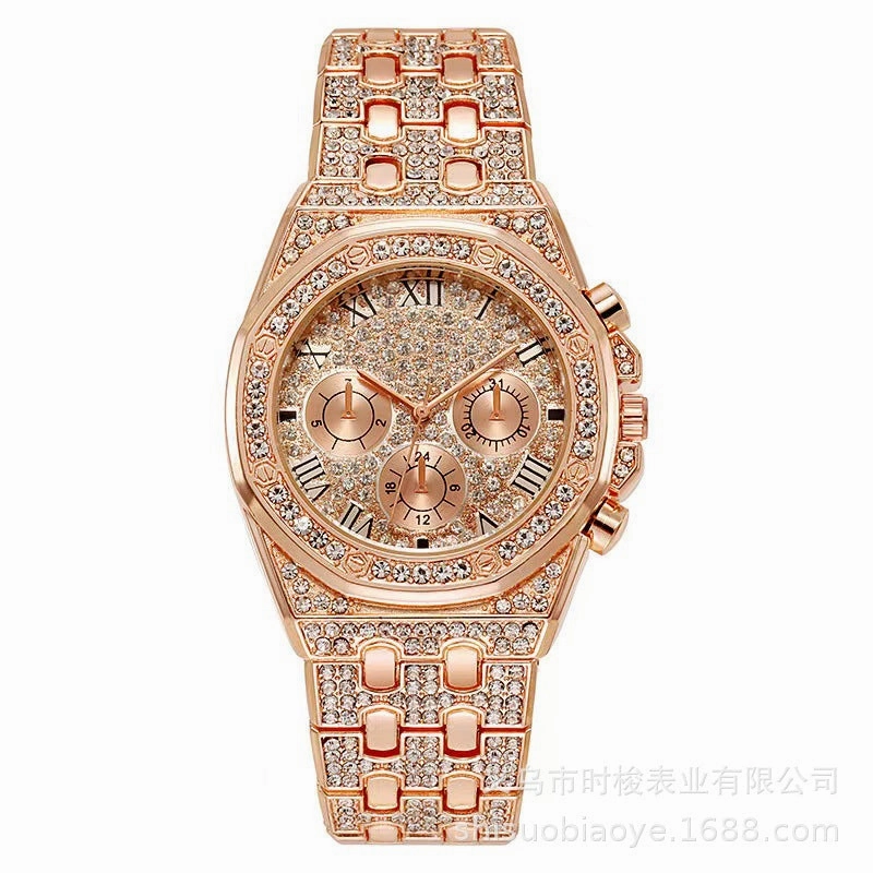 Starry Steel Band Mens Watch Diamond-Embedded Three-Eye