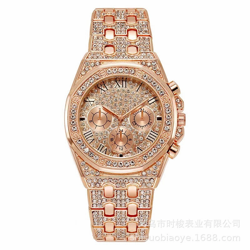 Starry Steel Band Mens Watch Diamond-Embedded Three-Eye