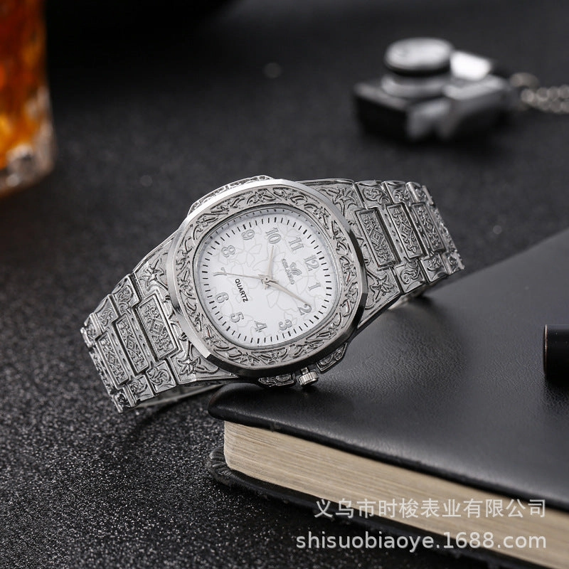 Steel Band Large Dial Mens Watch Business Retro