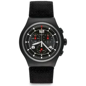Swatch Men's Watch - Irony Thenero Chronograph Quartz Black Dial Strap | YOB404