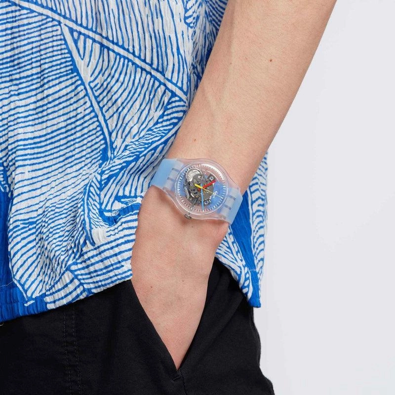 Swatch CLEARLY BLUE STRIPED Watch SUOK156