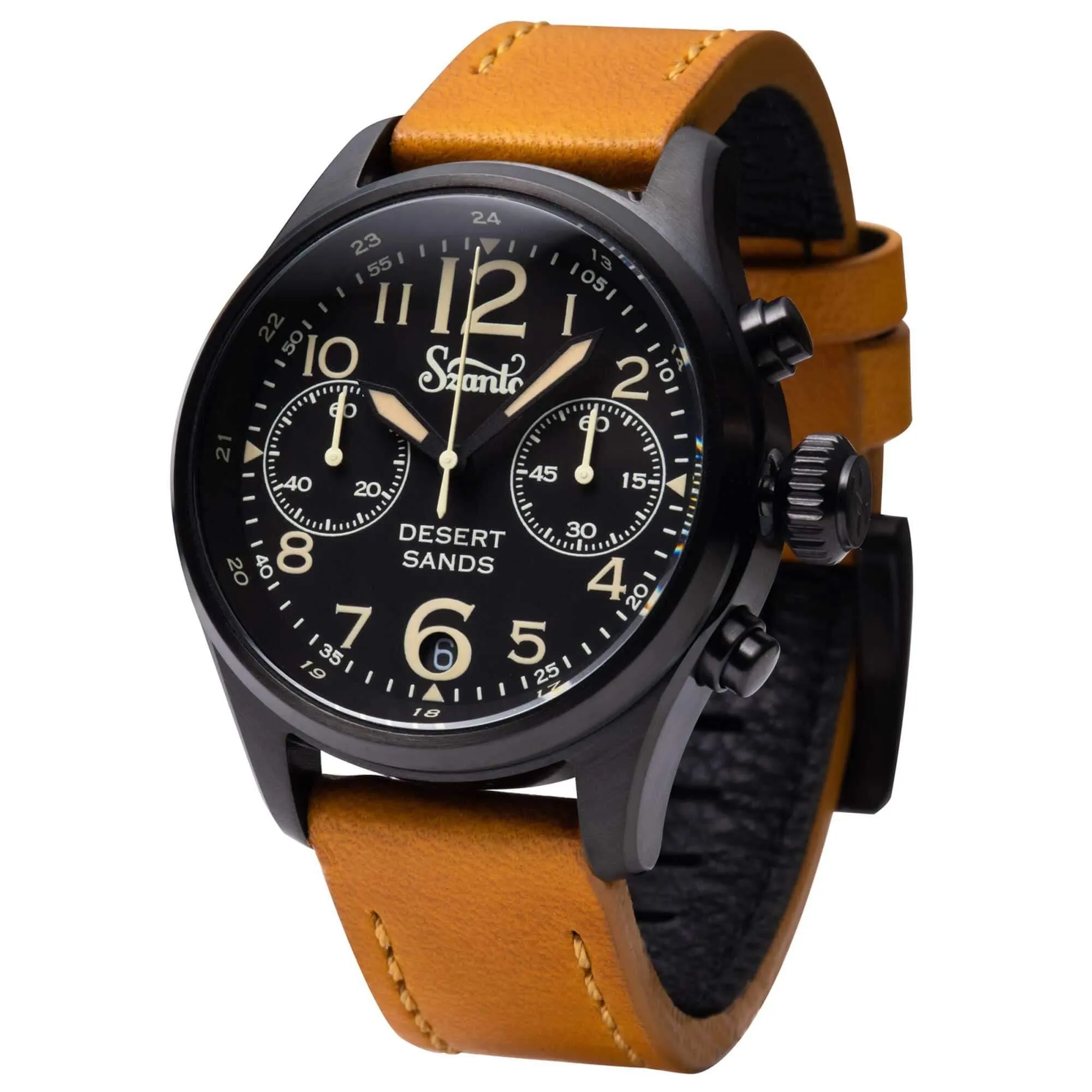 Szanto Men's Chronograph Watch - Desert Sands Black Dial Tan Leather Strap | SZ 4551
