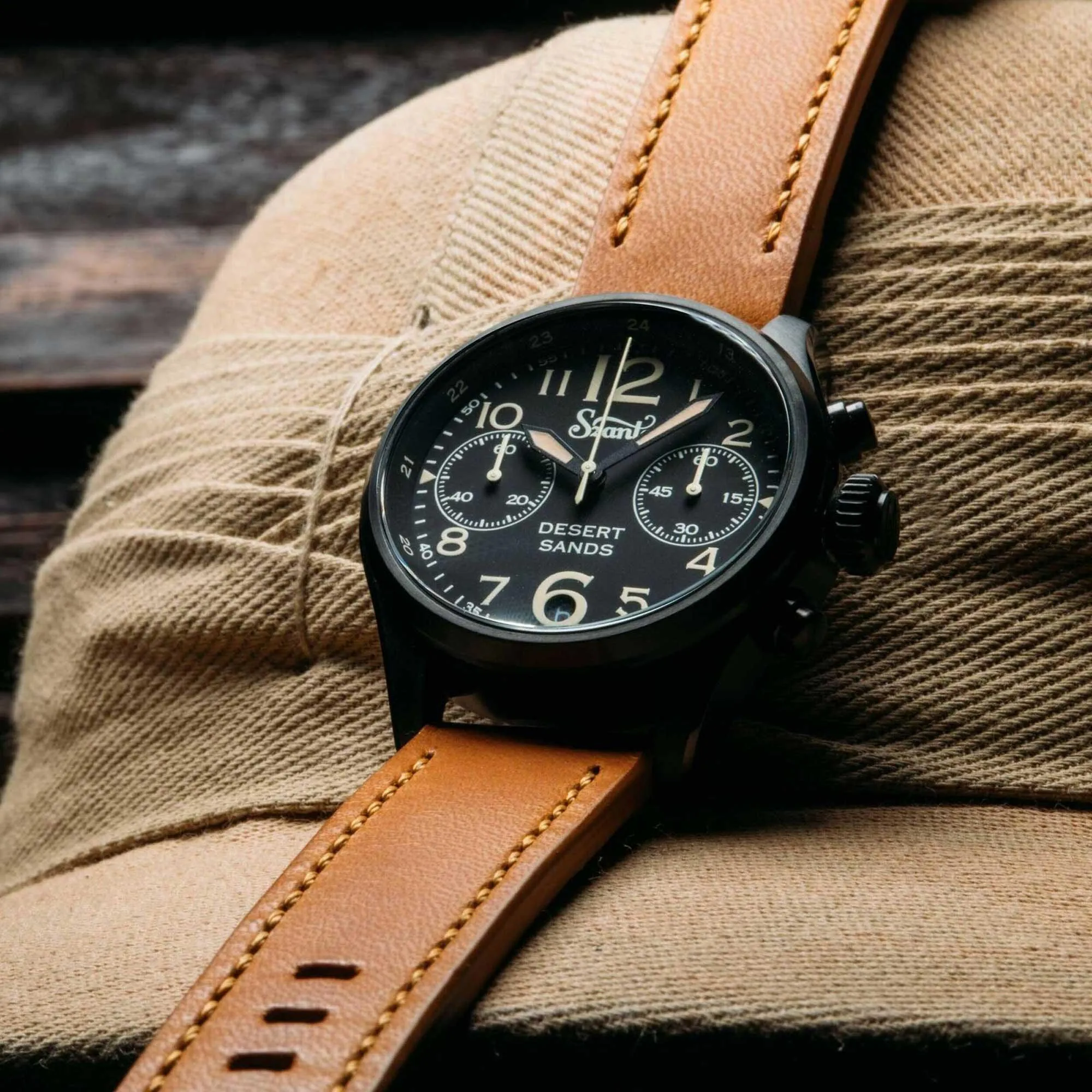 Szanto Men's Chronograph Watch - Desert Sands Black Dial Tan Leather Strap | SZ 4551