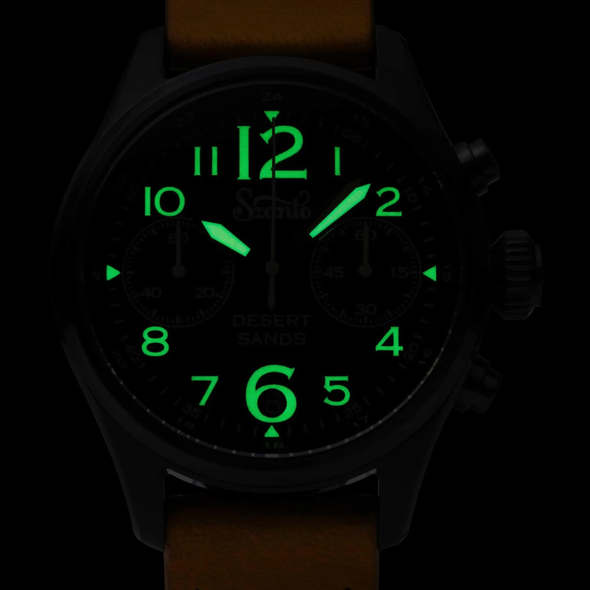 Szanto Men's Chronograph Watch - Desert Sands Black Dial Tan Leather Strap | SZ 4551