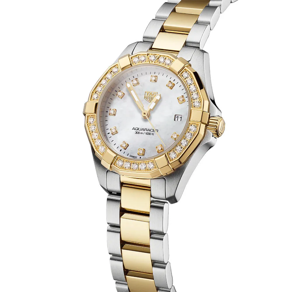 TAG Heuer Aquaracer Date 27mm MOP Dial 18ct Gold Plated Steel Ladies Quartz Watch WBD1423.BB0321
