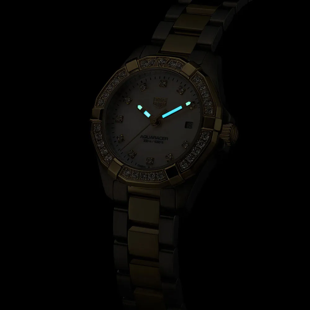 TAG Heuer Aquaracer Date 27mm MOP Dial 18ct Gold Plated Steel Ladies Quartz Watch WBD1423.BB0321