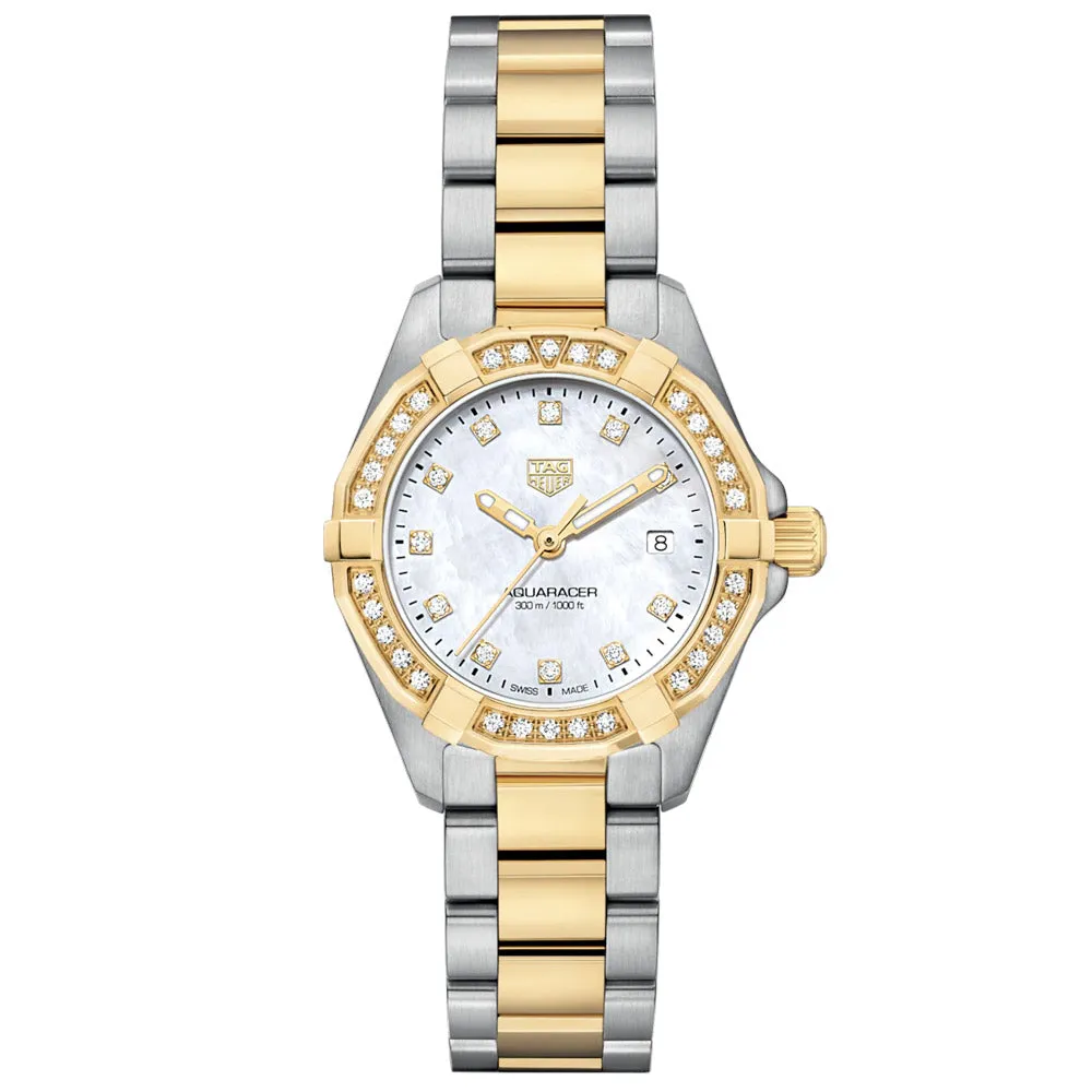 TAG Heuer Aquaracer Date 27mm MOP Dial 18ct Gold Plated Steel Ladies Quartz Watch WBD1423.BB0321