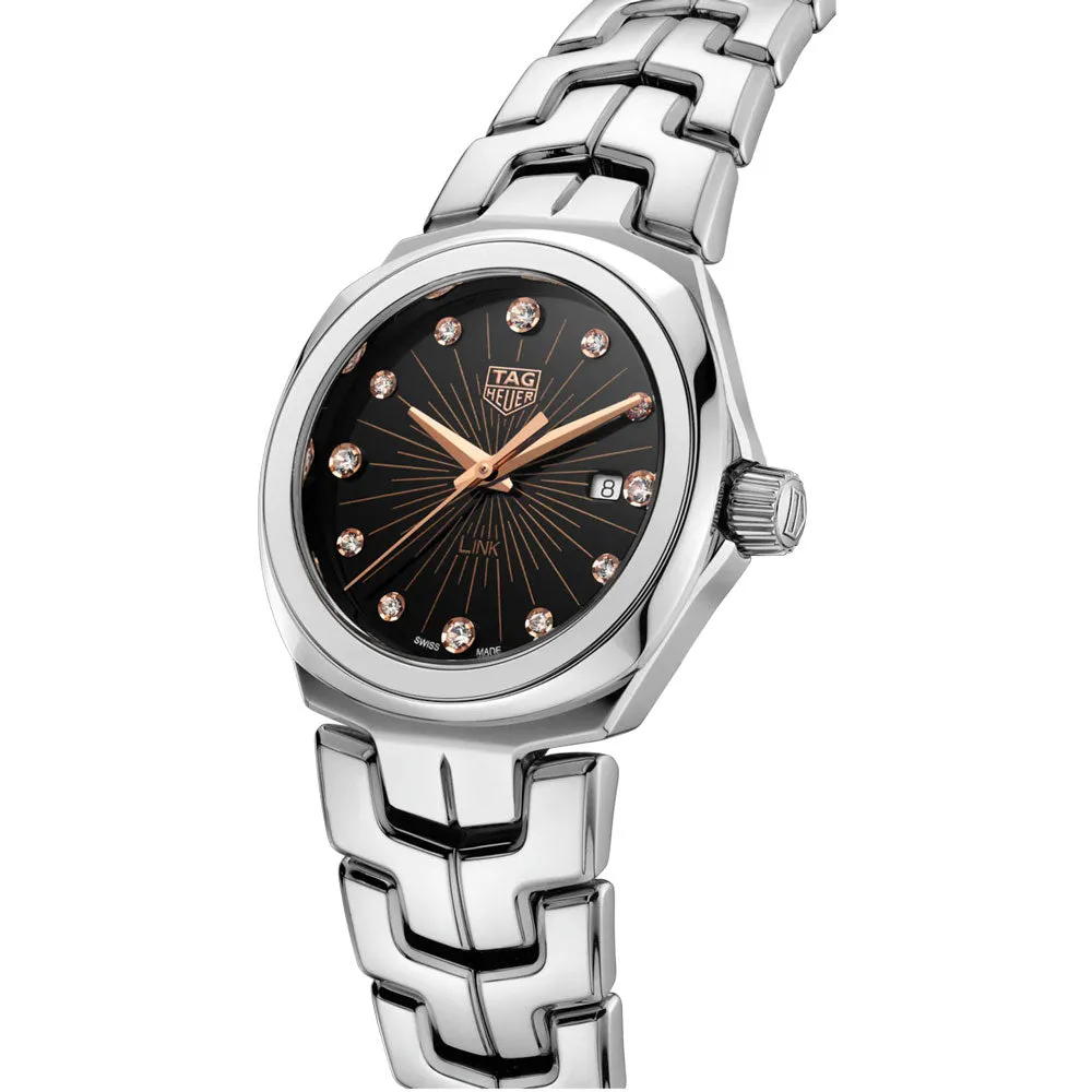 TAG Heuer Link 32mm Black Dial Diamond Quartz Ladies Watch WBC131F.BA0649