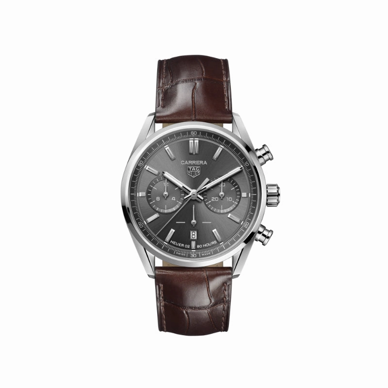 Tag Heuer Carrera 42mm Automatic Chronograph w/Fly Back - Grey/Brown Leather