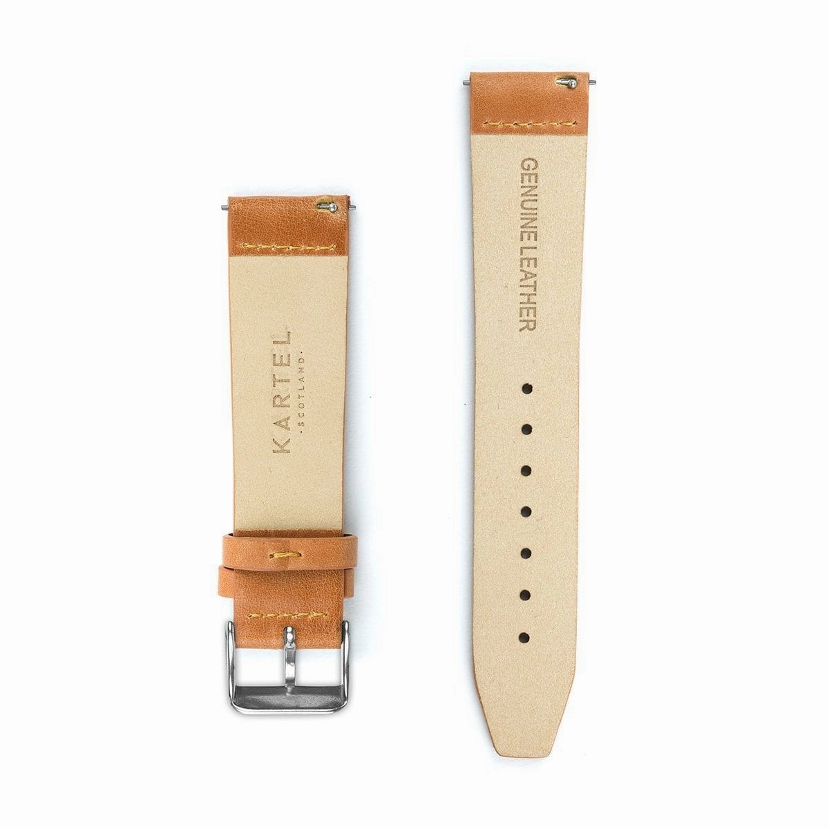 Tan Flat Leather Watch Strap - 20mm Width