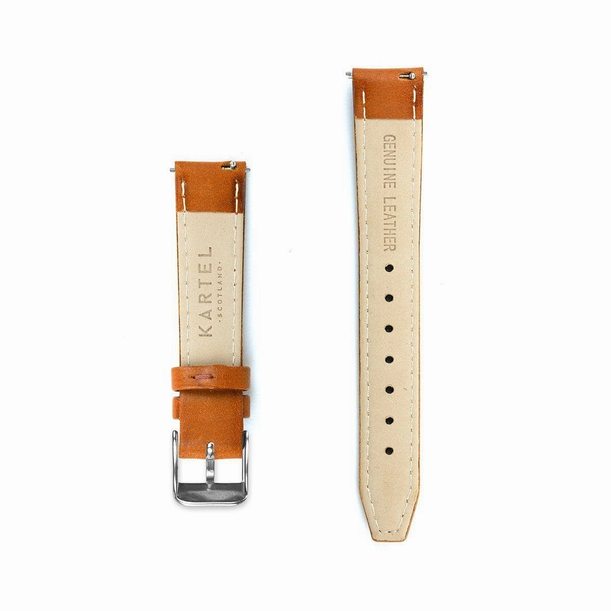 Tangerine Orange Stitched Leather Strap - 16mm Width