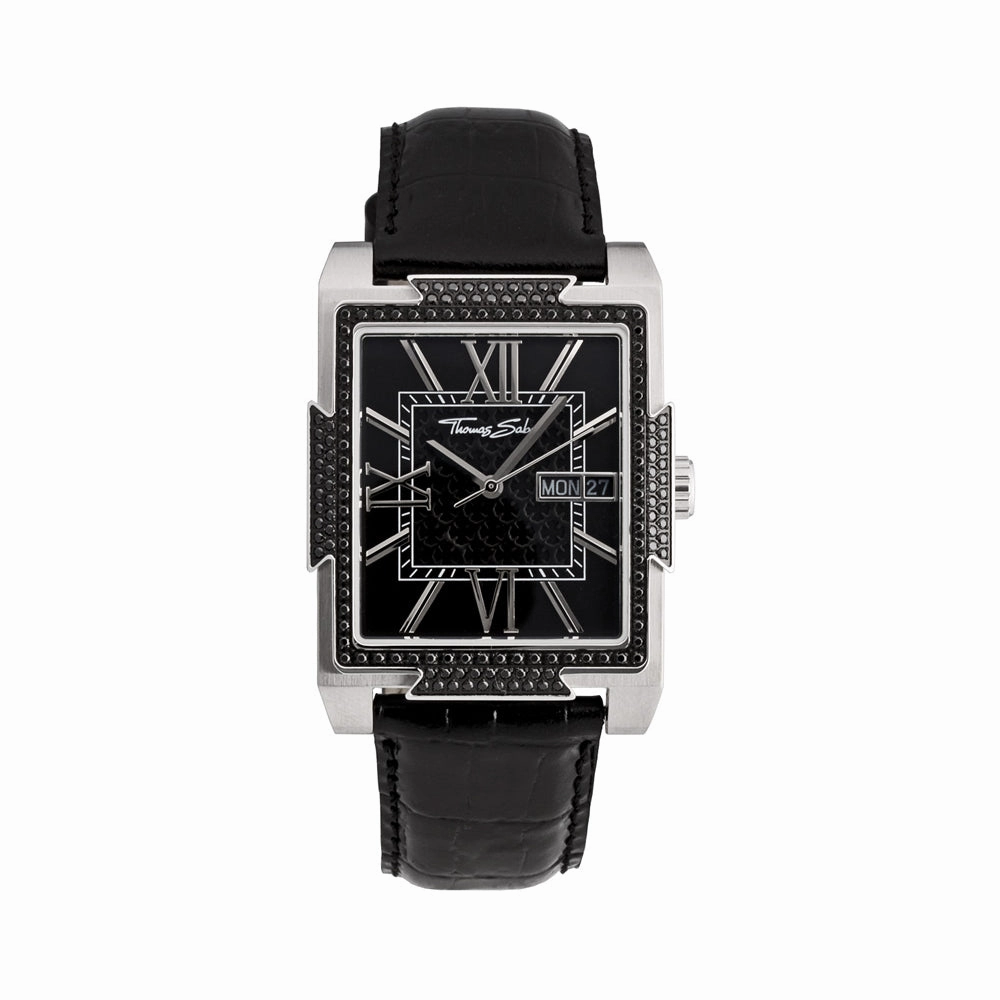 Thomas Sabo Rebel Rectangle Day Date Leather WA0038-203-203-34