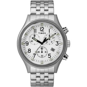 Timex Men's Chronograph Watch - MK1 White Dial Silver Tone Bracelet | TW2R68900VQ