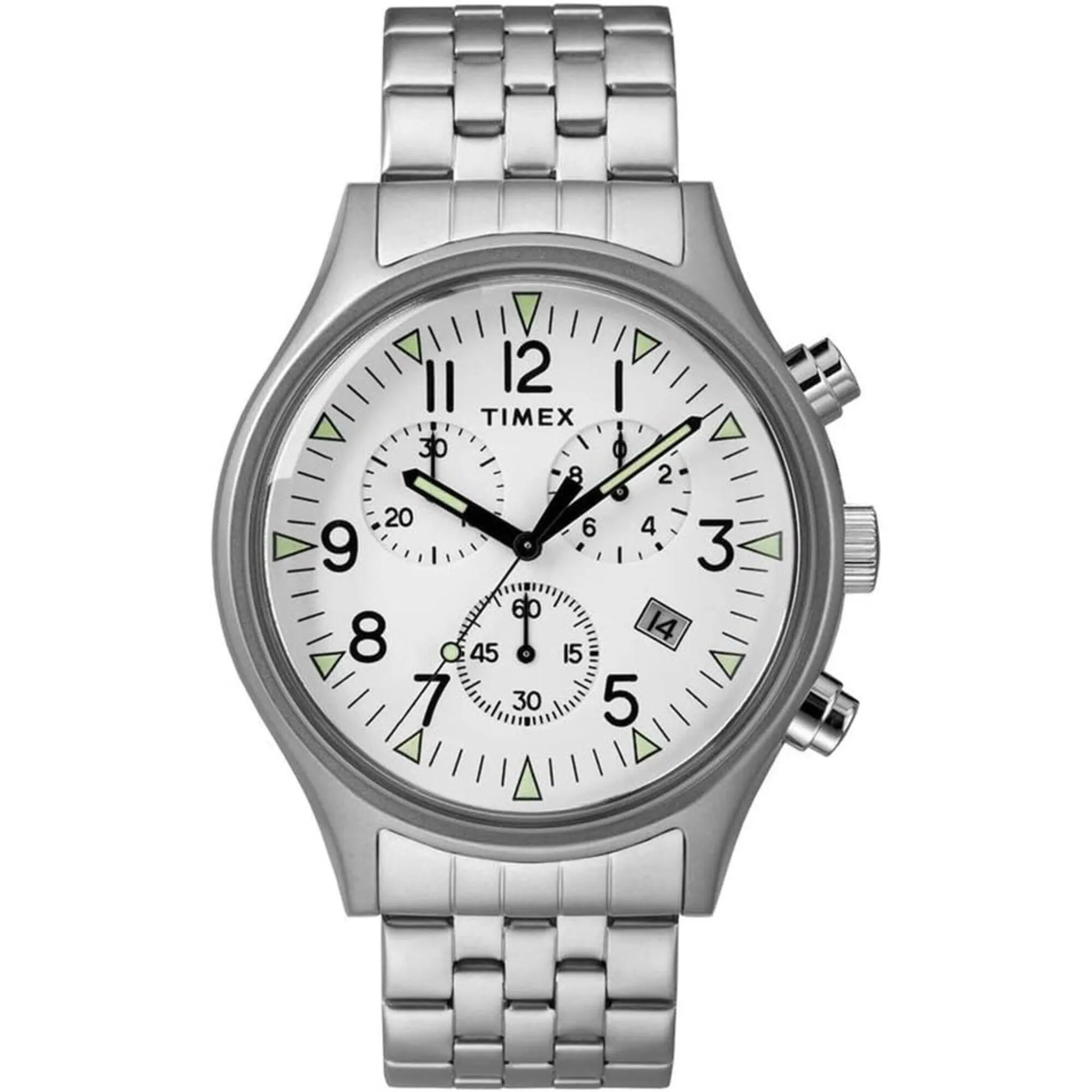 Timex Men's Chronograph Watch - MK1 White Dial Silver Tone Bracelet | TW2R68900VQ