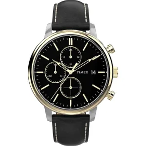 Timex Men's Watch - Chicago Chronograph Black Dial Black Leather Strap | TW2U39100VQ
