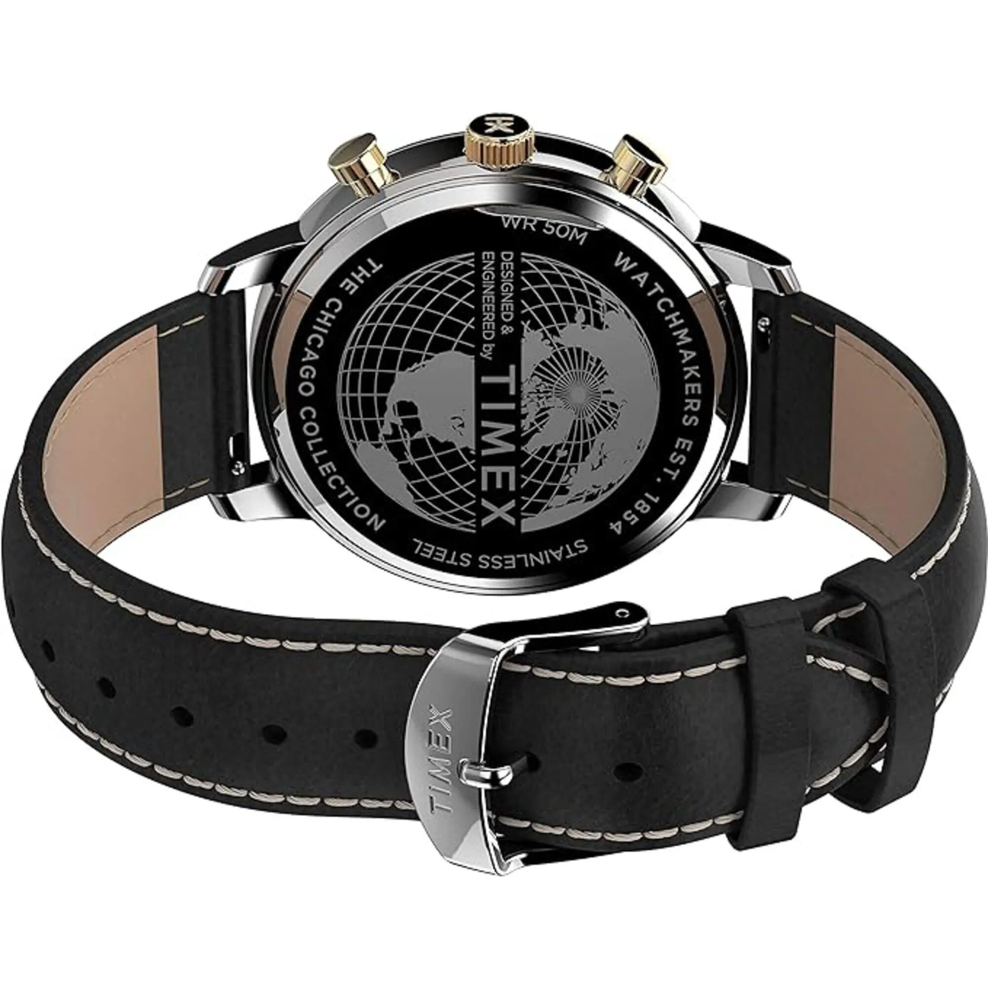 Timex Men's Watch - Chicago Chronograph Black Dial Black Leather Strap | TW2U39100VQ
