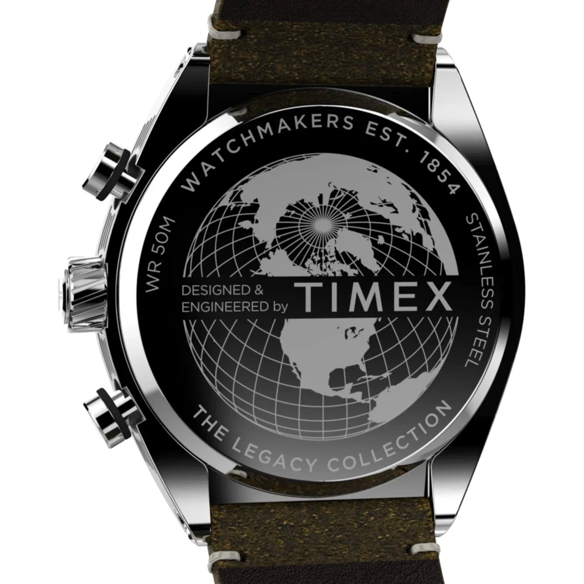 Timex Men's Watch - Legacy Chrono Silver and Black Dial Leather Strap | TW2W50100