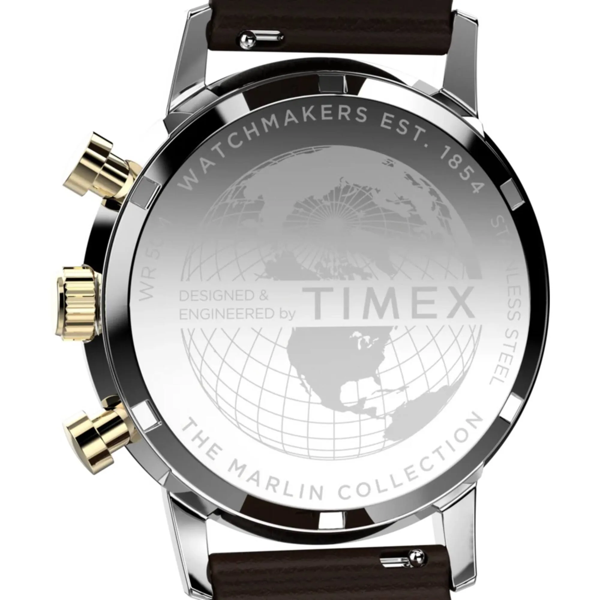 Timex Men's Watch - Marlin Chronograph Blue and Gold Dial Leather Strap | TW2W60400