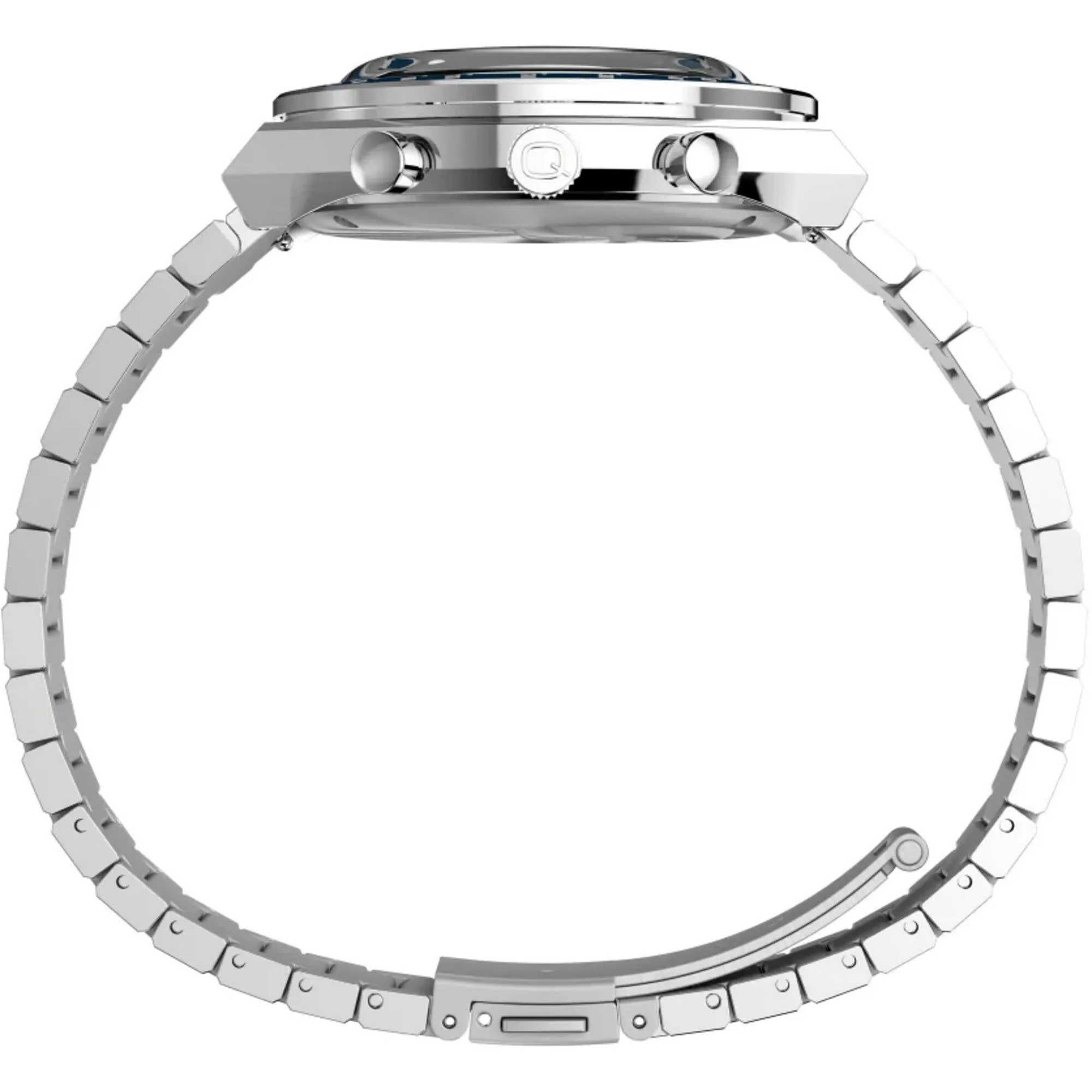 Timex Men's Watch - Q Timex Chrono Blue and White Dial Silver Bracelet | TW2W51600