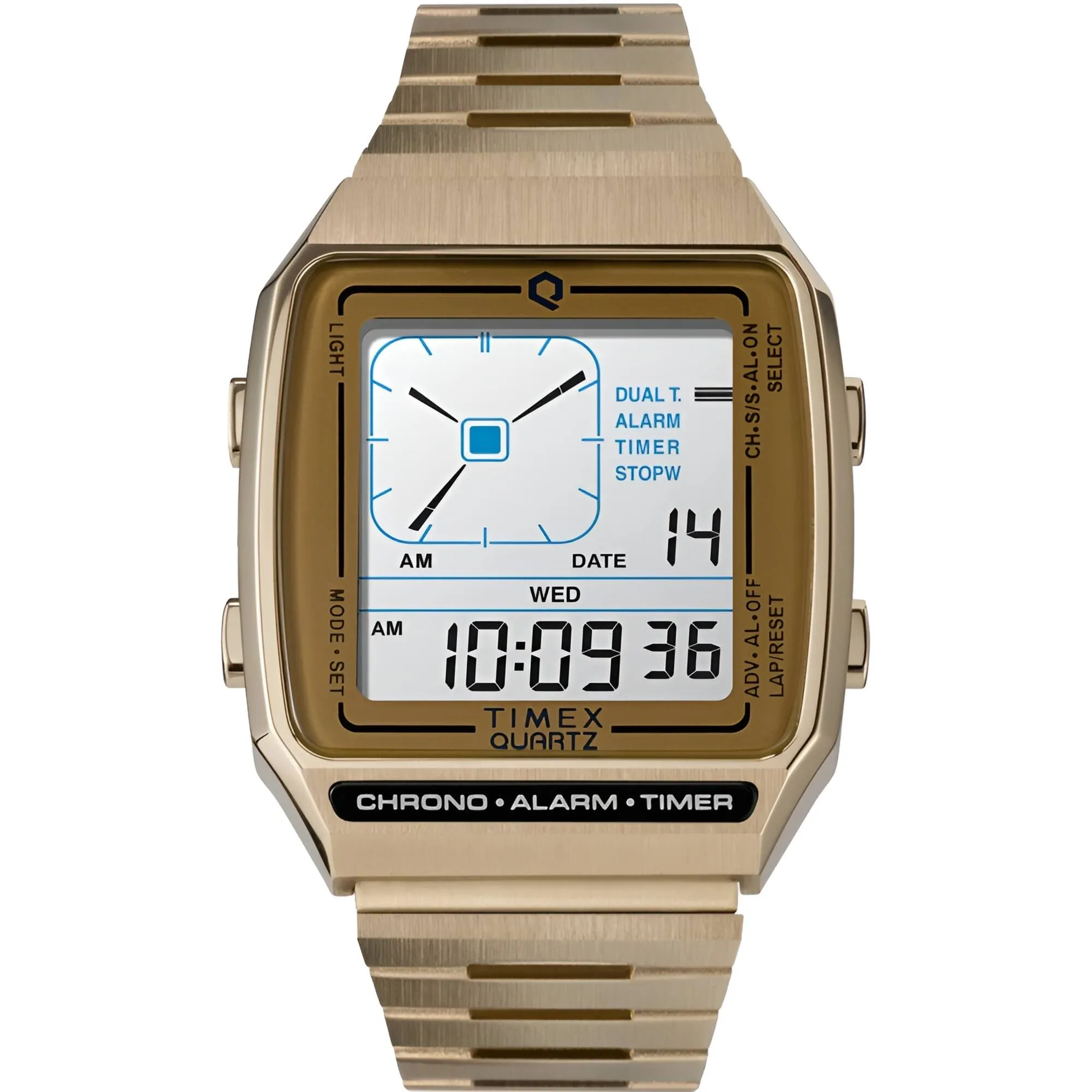 Timex Men's Watch - Q Timex Reissue White Dial Yellow Gold Bracelet | TW2U72500ZV