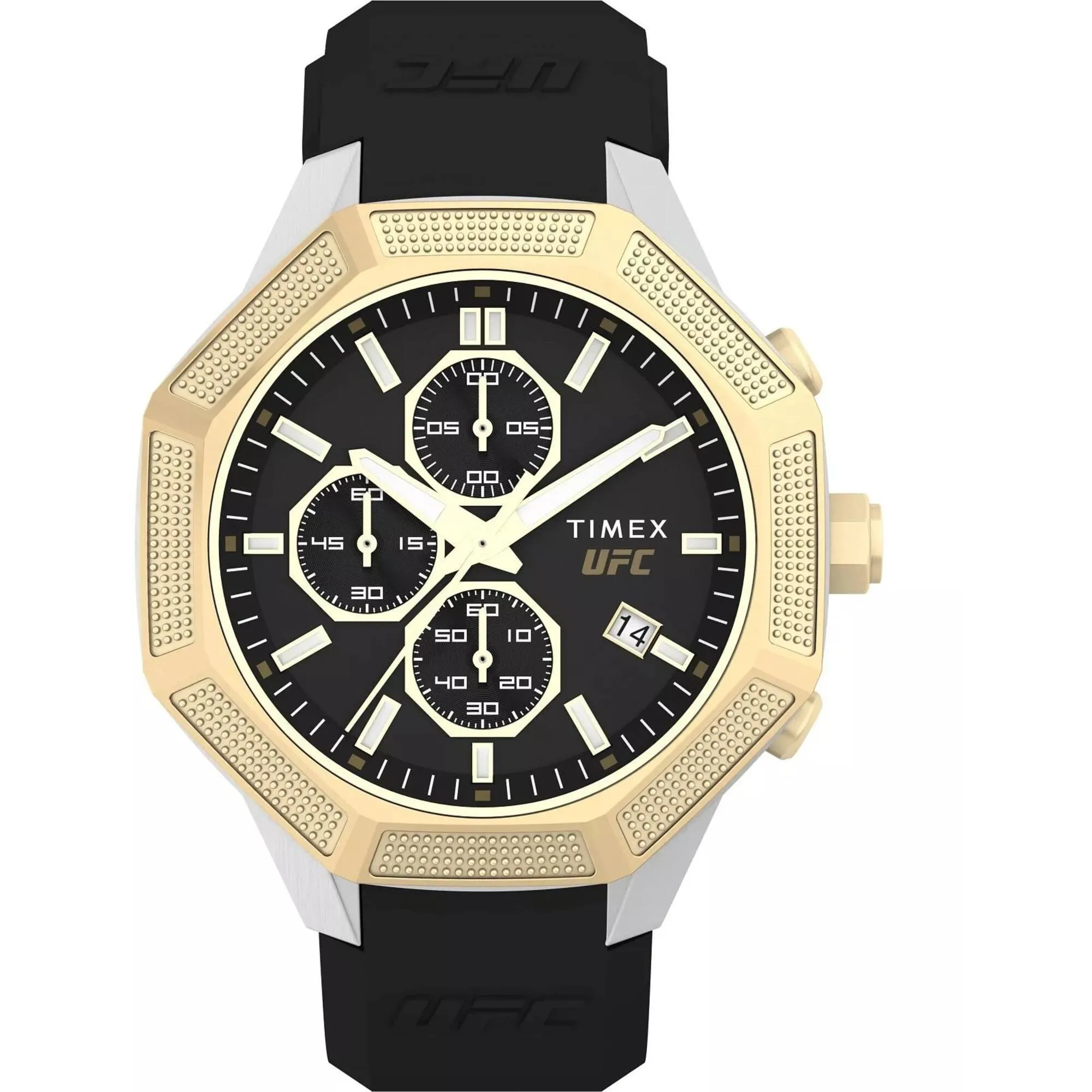 Timex Men's Watch - UFC King Chrono Gold Tone Bezel Black Dial Strap | TW2V87300