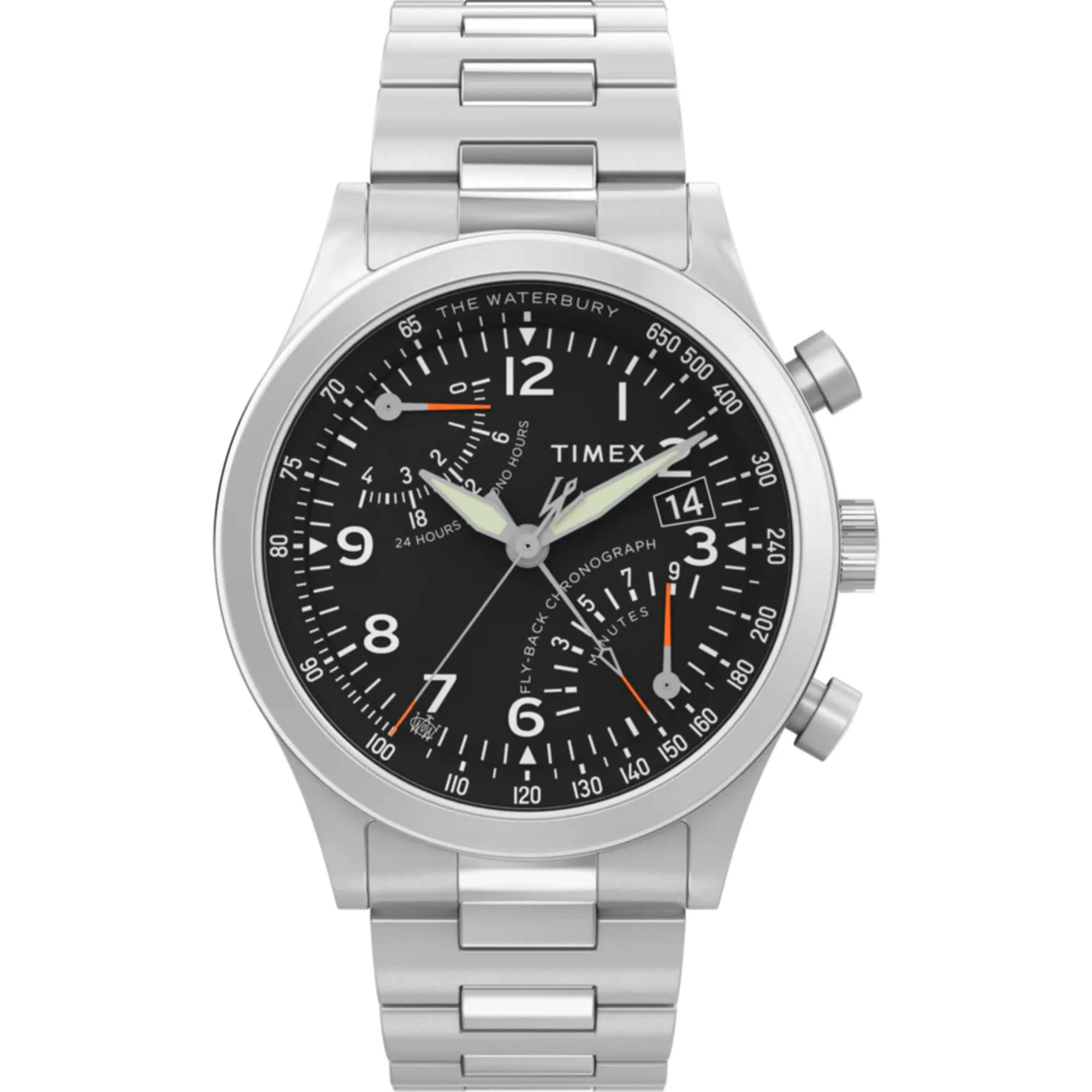 Timex Men's Watch - Waterbury Fly Back Chronograph Silver Steel Bracelet | TW2W47800