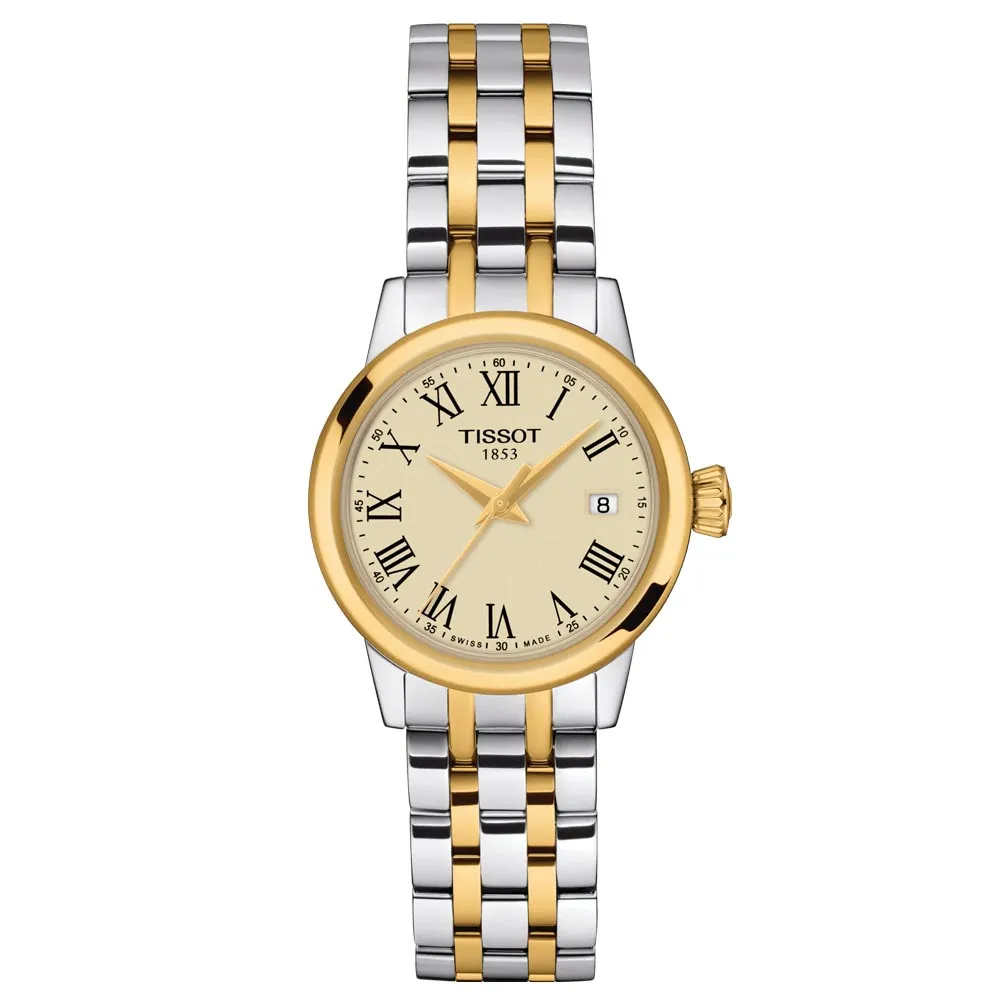 Tissot Classic Dream Lady 28mm Ivory Dial Yellow Gold PVD Steel Quartz Watch T1292102226300