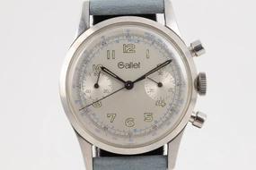 Vintage! Gallet Multichron 45 Chrono Silver Arabic Dial 35mm Men's Watch