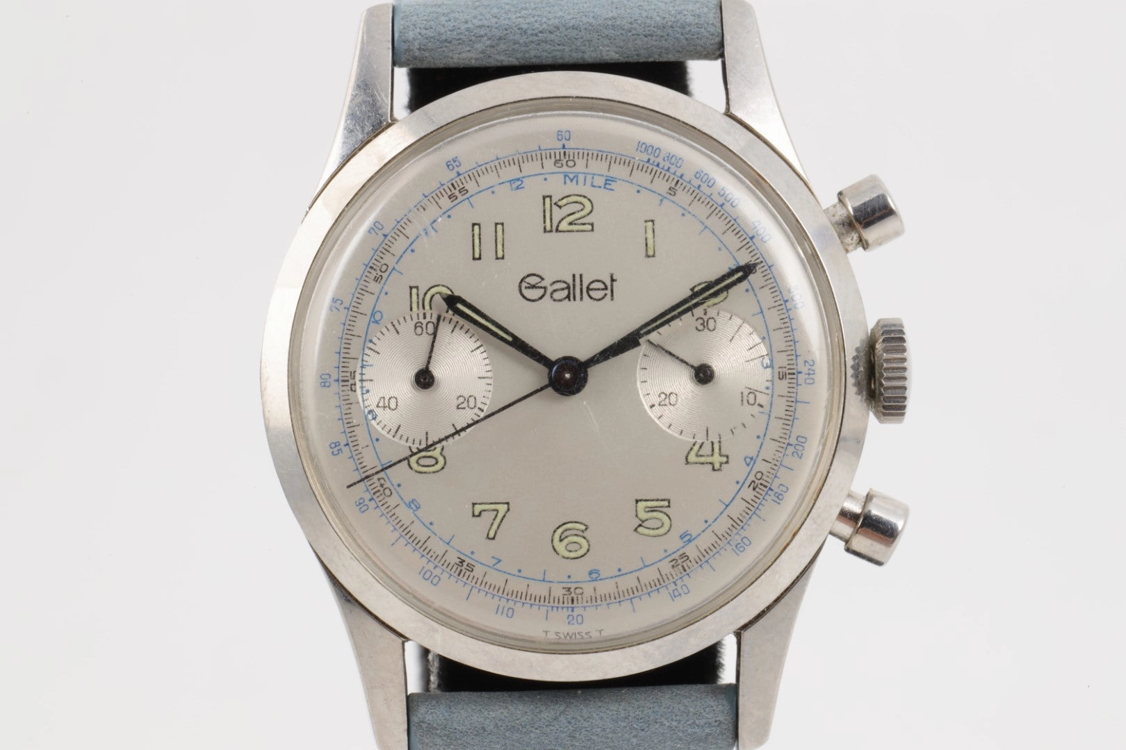 Vintage! Gallet Multichron 45 Chrono Silver Arabic Dial 35mm Men's Watch