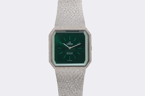 Vintage! Omega De Ville 8328 18k White Gold GREEN DIAL 30mm Watch (80.16g.)