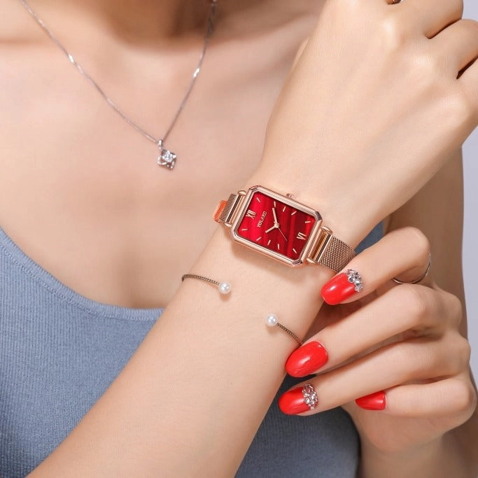 Vintage Small Square Womens Watch Mesh Strap Luxury