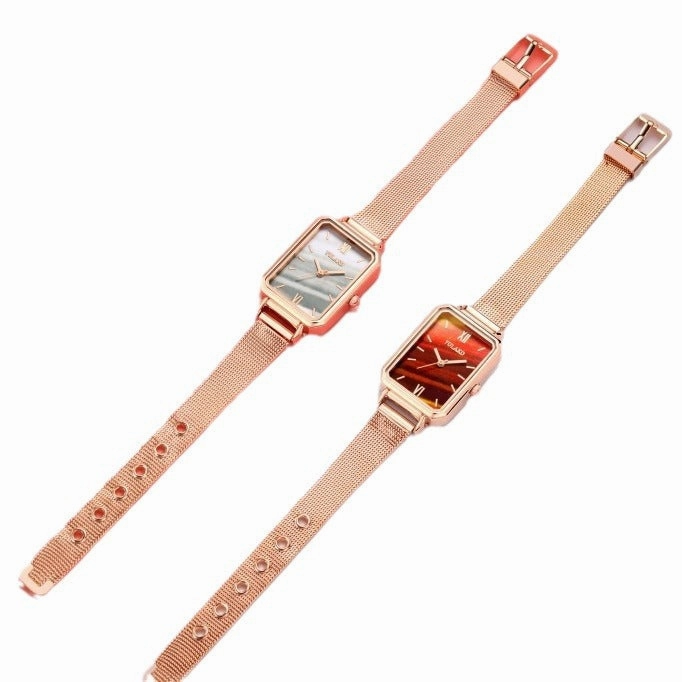 Vintage Small Square Womens Watch Mesh Strap Luxury