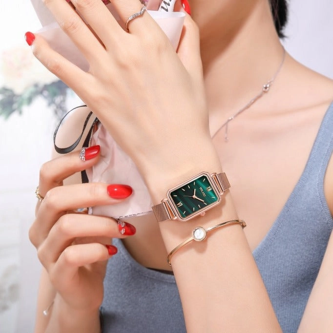 Vintage Small Square Womens Watch Mesh Strap Luxury